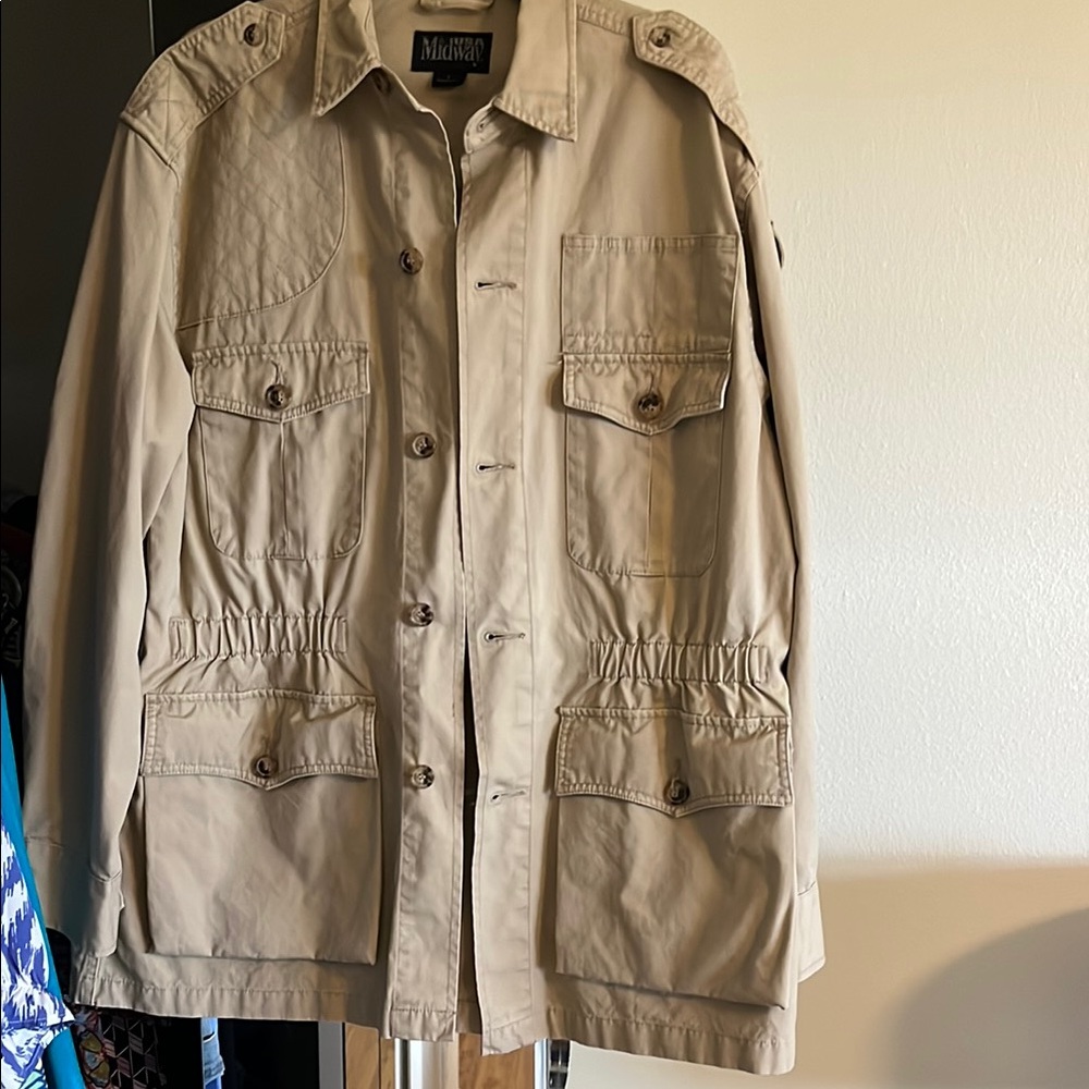 Tan Military Field Jacket with Epaulettes and Elastic Waist